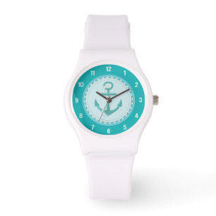 Nautical Anchor Teal Aqua Sporty Watch