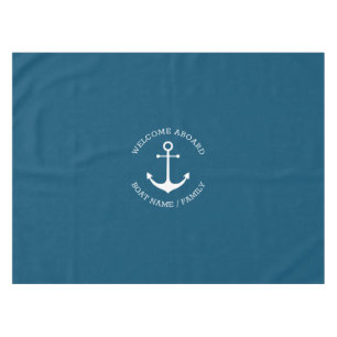 Nautical anchor teal Custom name Welcome Aboard Tablecloth