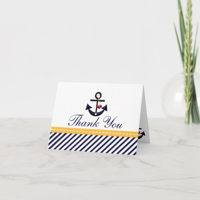 Nautical Anchor Thank You Notes Cards Yellow (Front)