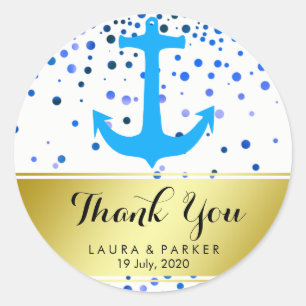 Nautical Anchor Thank You Wedding Blue Confetti Classic Round Sticker