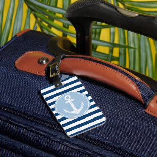 Nautical anchor travel luggage tag with stripes