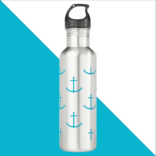 Nautical Anchor Turquoise Pattern 710 Ml Water Bottle (A water bottle with a pattern of turquoise anchors)