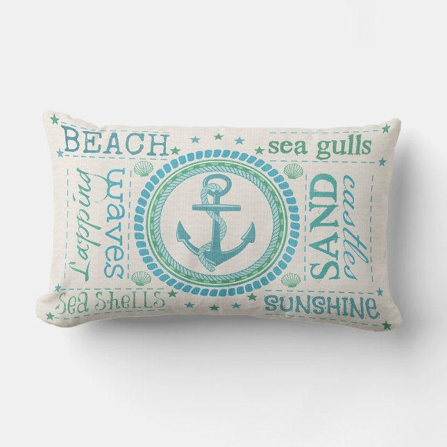 Nautical Anchor Typography Beach Lumbar Pillow (Front)