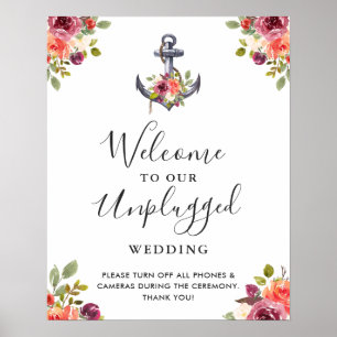 Nautical Anchor Unplugged Wedding Sign