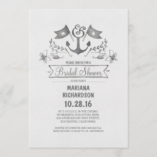 Nautical anchor vintage beach bridal shower invitation
