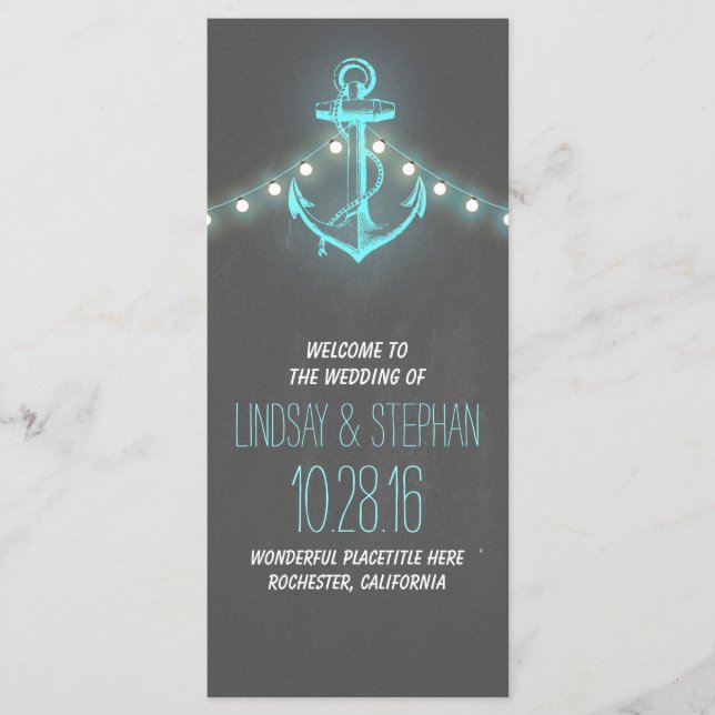 nautical anchor vintage chalkboard wedding program (Front)