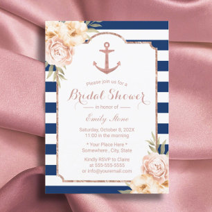 Nautical Anchor Vintage Floral Navy Bridal Shower Invitation