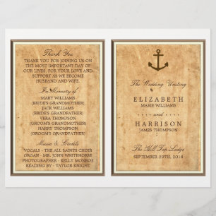 Nautical Anchor Vintage Paper Wedding Program