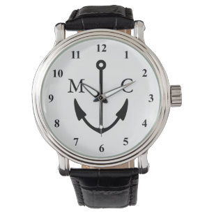 Nautical anchor watch with custom monogram initial