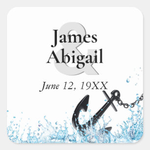 Nautical Anchor Water Splash Anniversary Square Sticker