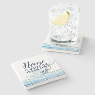 Nautical Anchor Water Splash with Quote  Stone Coaster