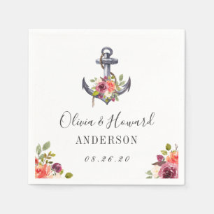 Nautical Anchor Watercolor Floral Wedding Knot Napkin