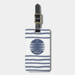 Nautical anchor watercolor stripes personalised luggage tag