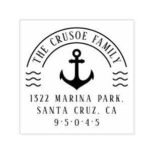 Nautical Anchor & Waves Family Name Return Address Self-inking Stamp