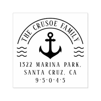 Nautical Anchor & Waves Family Name Return Address Self-inking Stamp