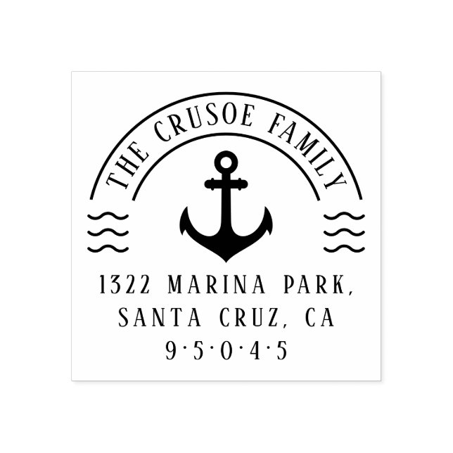 Nautical Anchor & Waves | Family Return Address Rubber Stamp (Imprint)