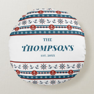 Nautical Anchor Wedding Anniversary Gift Idea Round Cushion