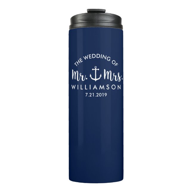 Nautical Anchor Wedding Bridal Party Favour Thermal Tumbler (Front)