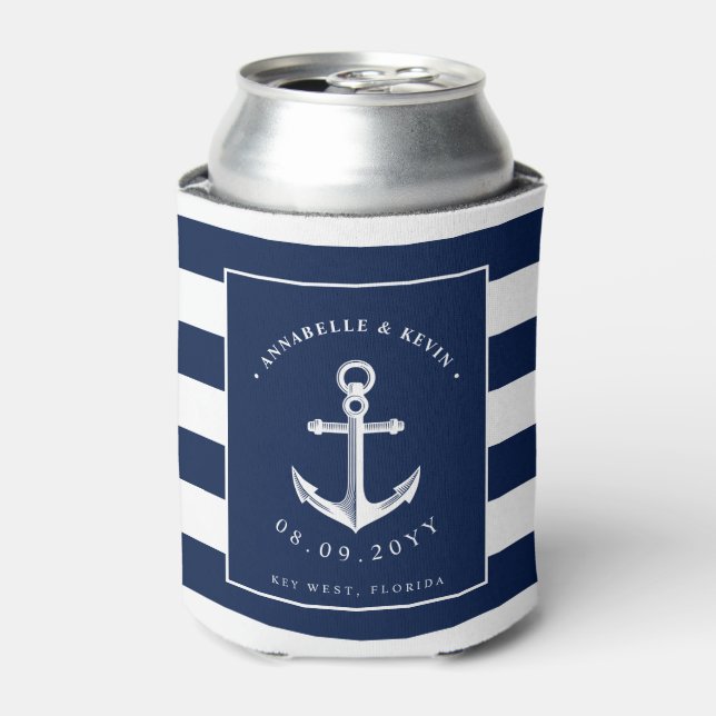 Nautical Anchor Wedding Can Cooler (Can Front)