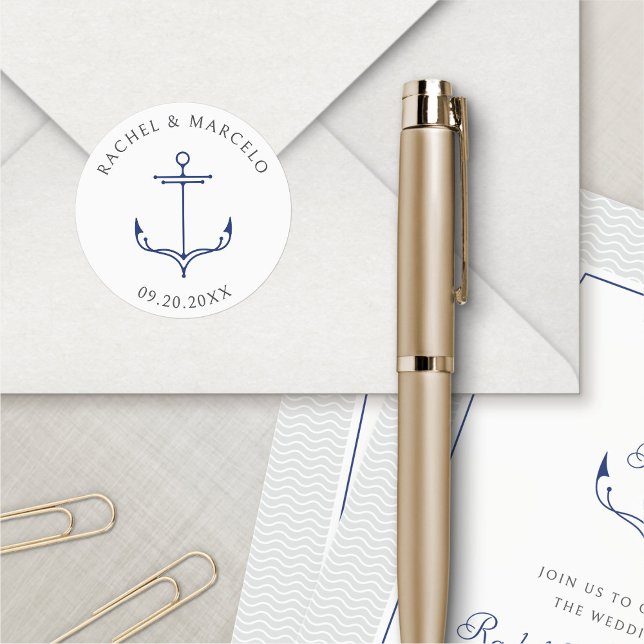 Nautical Anchor Wedding Classic Round Sticker (Creator Uploaded)