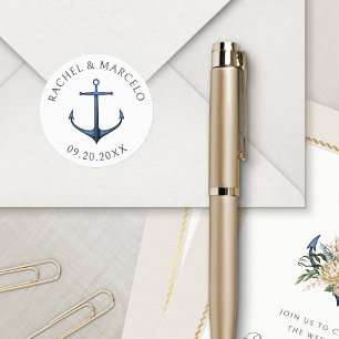 Nautical Anchor Wedding Classic Round Sticker