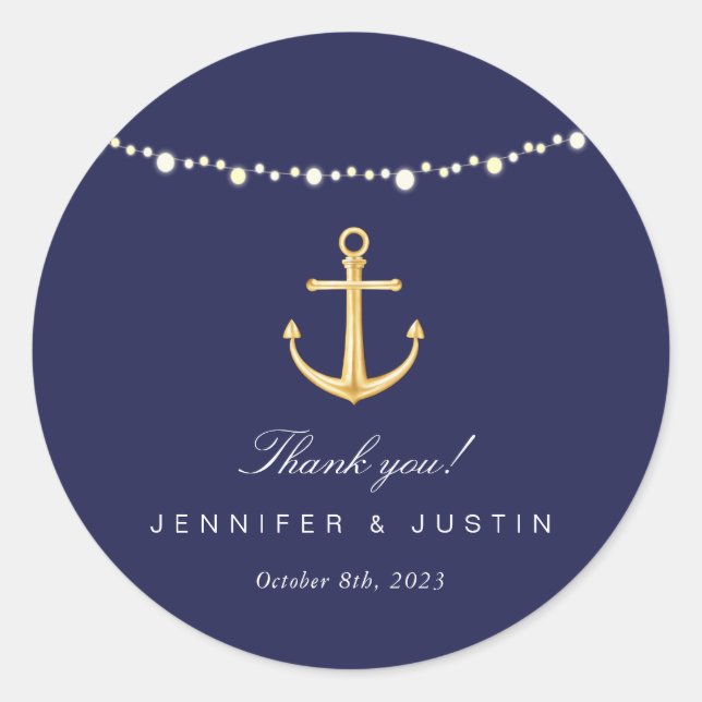 Nautical Anchor Wedding Favour Thank You Stickers (Front)