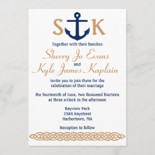 Nautical Anchor Wedding Invitation Navy and Tan