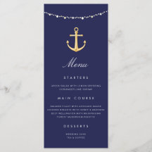 Nautical Anchor Wedding Menu Navy Blue Gold