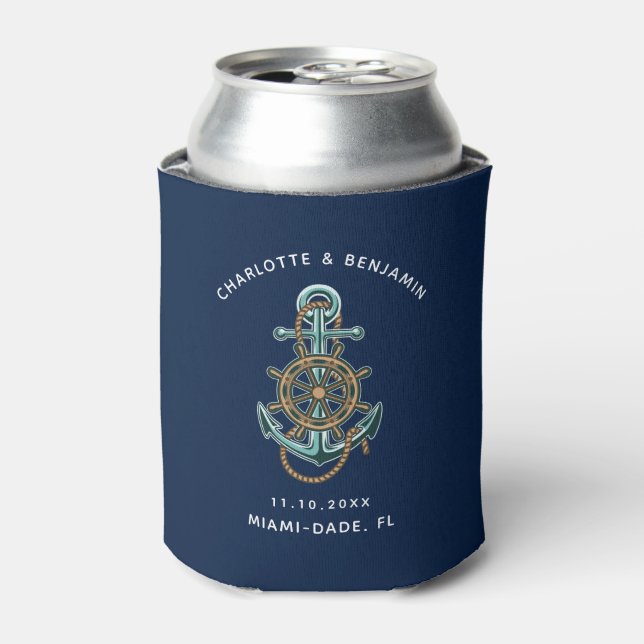 Nautical Anchor Wedding Reception Custom Can Cooler (Can Front)