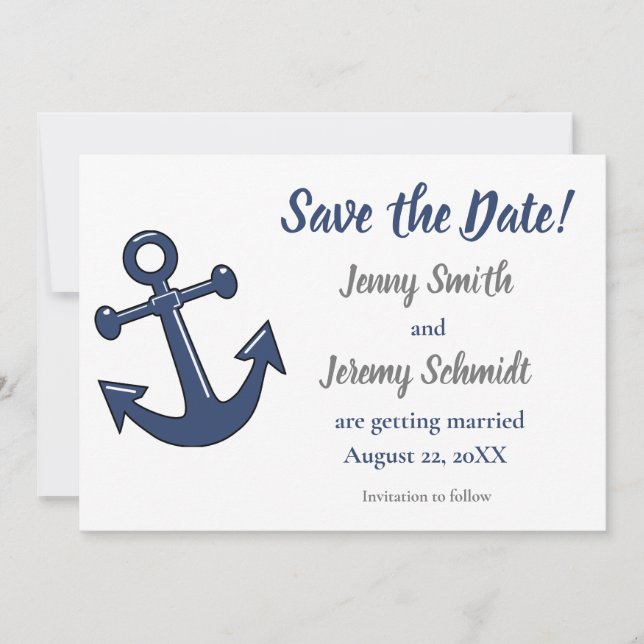 Nautical Anchor Wedding Save the Date Card (Front)