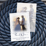 Nautical Anchor Wedding Script Thank You 2 Photo<br><div class="desc">Nautical themed wedding thank you cards featuring 2 photos (one on each side) and a modern handwritten script typography title accented with an anchor in navy blue and white. Choose to include a pre-printed thank you message on the back or delete the sample text for writing handwritten notes of appreciation....</div>
