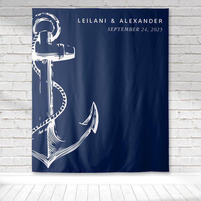 Nautical Anchor Wedding Tapestry (Nautical anchor wedding backdrop that is modern and simple for a classic beach reception.)