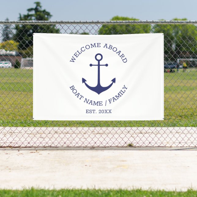 Nautical anchor Welcome Aboard Custom Boat name Banner (Insitu)