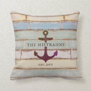 Nautical Anchor WELCOME ABOARD Rustic Boat Name Cushion