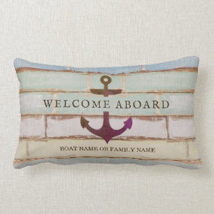Nautical Anchor WELCOME ABOARD Rustic Boat Name Lumbar Cushion