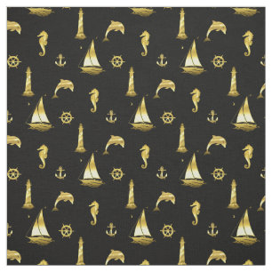 Nautical anchor/wheel/dolphin/seahorse/lighthouse fabric