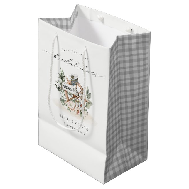 Nautical Anchor Wheel Leafy Floral Bridal Shower Medium Gift Bag (Front Angled)