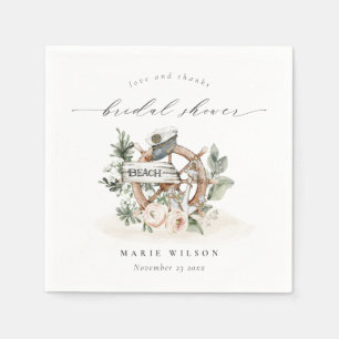 Nautical Anchor Wheel Leafy Floral Bridal Shower Napkin