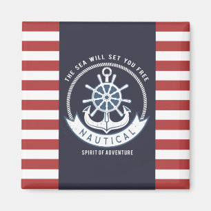 Nautical Anchor,Wheel, Navy Blue,Red Stripes Magnet