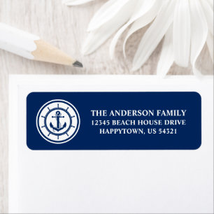 Nautical Anchor Wheel Rope Blue Return Address Label