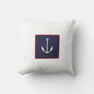 Nautical Anchor White and Navy Blue Throw Pillow