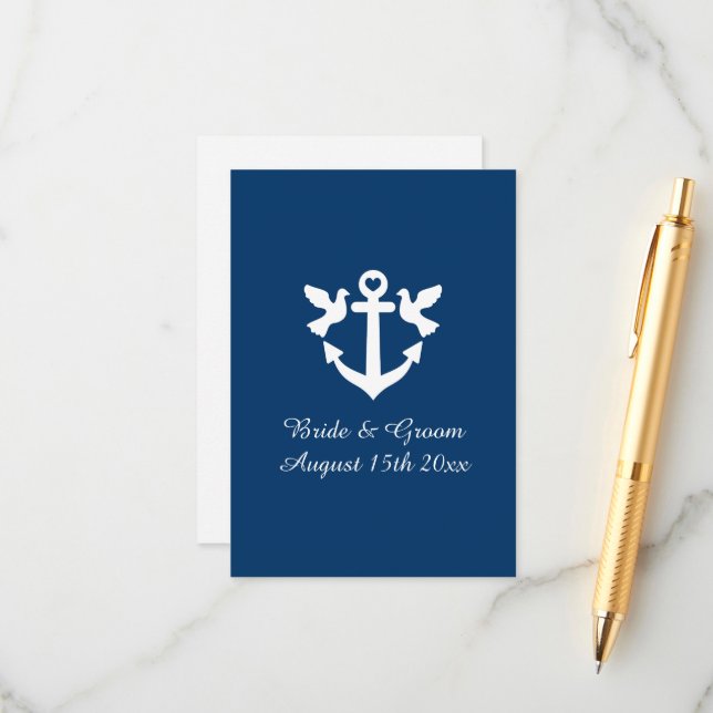 Nautical anchor & white doves silhouette wedding enclosure card (Front/Back In Situ)