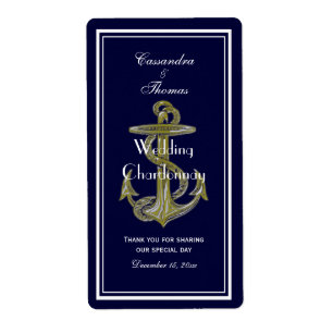Nautical Anchor White Navy V Wine Bottle