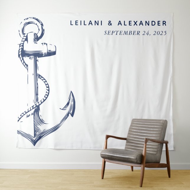 Nautical Anchor White Wedding Tapestry (In Situ (Horizontal))