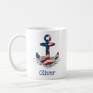 Nautical Anchor with American Flag  Coffee Mug