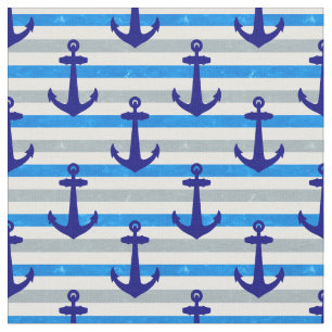 Nautical Anchor With Blue Stripes Fabric