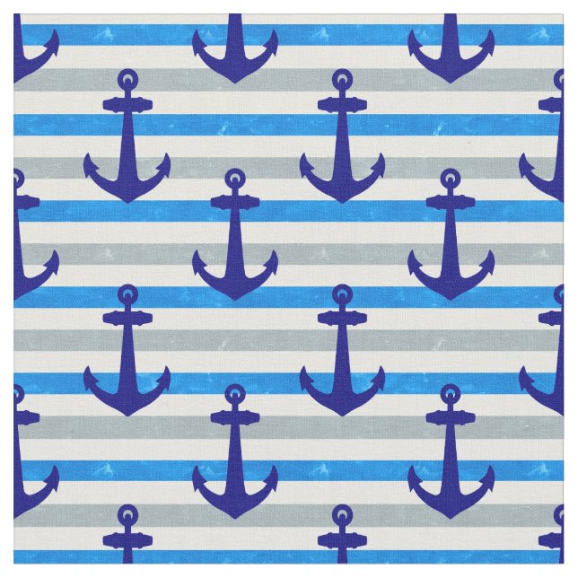 Nautical Anchor With Blue Stripes Fabric (Close Up)