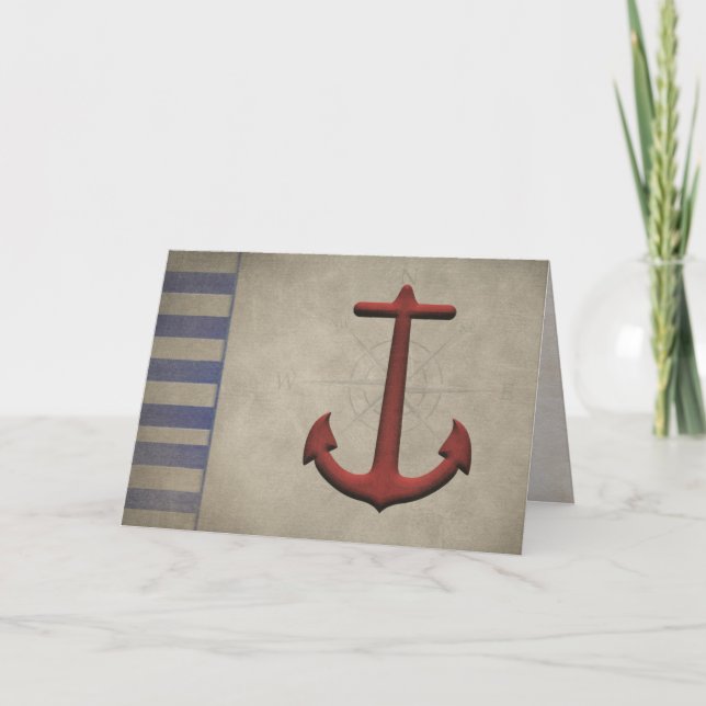 Nautical Anchor with Blue Stripes Note Card (Front)