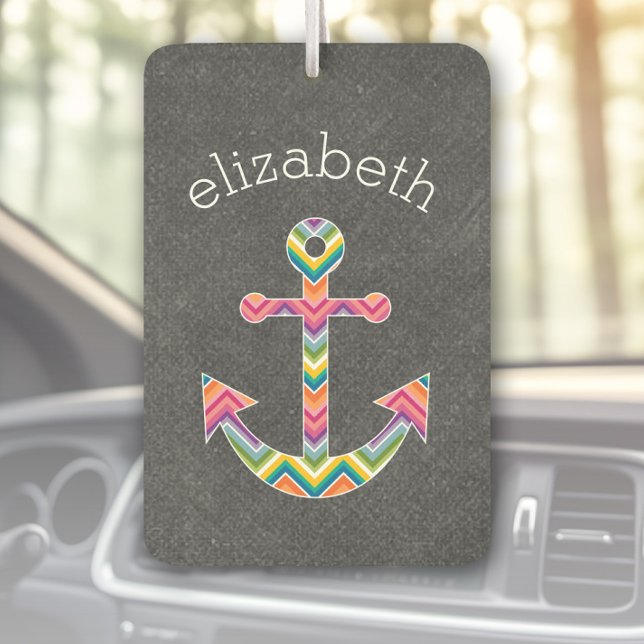 Nautical Anchor with Bright Chevron Pattern Car Air Freshener (Personalized Car Air Freshener)