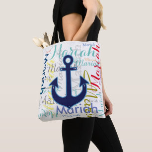 nautical anchor with colourful names tote bag